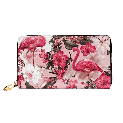 Apbdffjnf Damen-Geldbörse, klassisch, grün, gestreift, Leder, lange Geldbörse, Reisegeldbörse, Kreditkartenhalter, Reißverschluss, Handtasche, Flamingo-Blumendruck., Einheitsgröße von Apbdffjnf