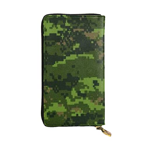 Apbdffjnf Damen-Geldbörse, klassisch, grün, gestreift, Leder, lange Geldbörse, Reisegeldbörse, Kreditkartenhalter, Reißverschluss, Handtasche, Grün Armee Digital Camouflage, Einheitsgröße von Apbdffjnf