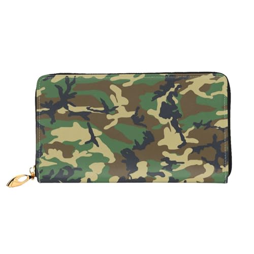 Apbdffjnf Damen-Geldbörse, klassisch, grün, gestreift, Leder, lange Geldbörse, Reisegeldbörse, Kreditkartenhalter, Reißverschluss, Handtasche, Grünes Militär-Tarnmuster, Einheitsgröße von Apbdffjnf