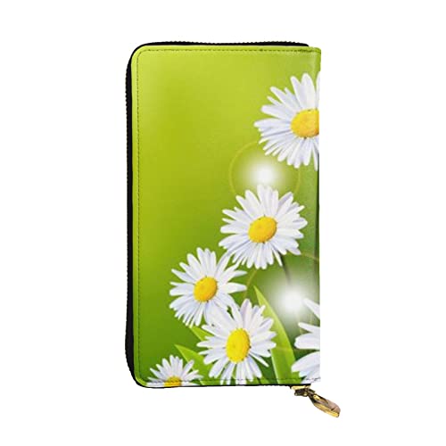 Apbdffjnf Damen-Geldbörse mit Blumenmuster und Gänseblümchen, Leder, lang, Reise-Geldbörse, Kreditkartenhalter, Reißverschluss, Handtasche von Apbdffjnf