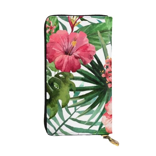 Apbdffjnf Damen-Geldbörse mit Hahn-Aufdruck, Leder, lang, Reise-Geldbörse, Kreditkartenhalter, Reißverschluss, Handtasche, Hibiskusblüte, Einheitsgröße von Apbdffjnf