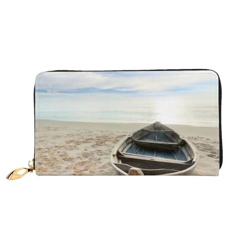 Apbdffjnf Damen-Geldbörse mit Hunde-Aufdruck, Leder, lang, Reise-Geldbörse, Kreditkartenhalter, Reißverschluss, Handtasche, Boot Beach Sunrise Time, Einheitsgröße von Apbdffjnf