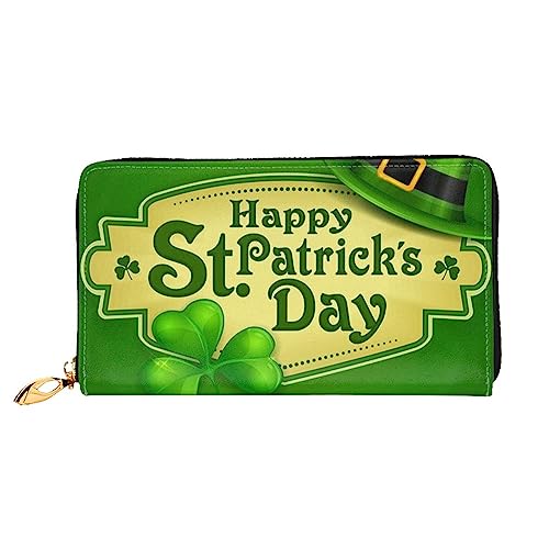 Apbdffjnf Damen-Geldbörse mit Hunde-Aufdruck, Leder, lang, Reise-Geldbörse, Kreditkartenhalter, Reißverschluss, Handtasche, Happy St. Patrick's Day, Einheitsgröße von Apbdffjnf