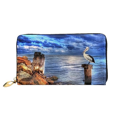 Apbdffjnf Damen-Geldbörse mit Hunde-Aufdruck, Leder, lang, Reise-Geldbörse, Kreditkartenhalter, Reißverschluss, Handtasche, Pelican Birds Blue Sea Sky, Einheitsgröße von Apbdffjnf