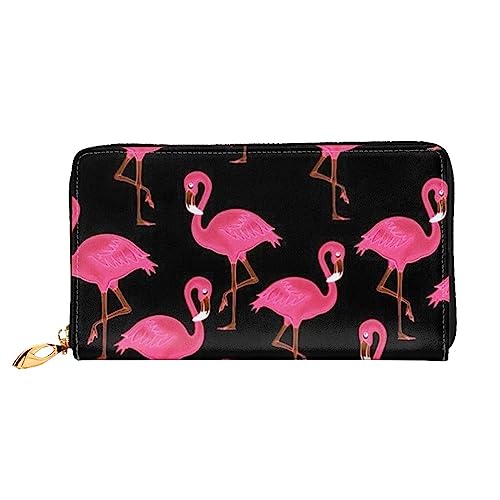 Apbdffjnf Damen-Geldbörse mit Hunde-Aufdruck, Leder, lang, Reise-Geldbörse, Kreditkartenhalter, Reißverschluss, Handtasche, Schöne rosa Flamingos, Einheitsgröße von Apbdffjnf