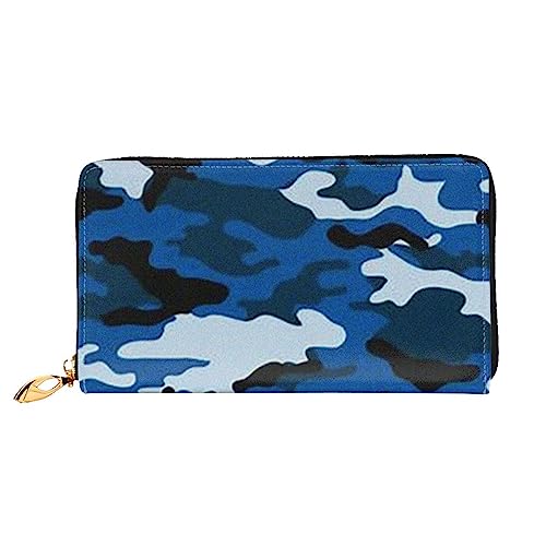 Apbdffjnf Damen-Geldbörse mit Hunde-Aufdruck, Leder, lang, Reise-Geldbörse, Kreditkartenhalter, Reißverschluss, Handtasche, blau camouflage, Einheitsgröße von Apbdffjnf