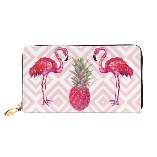 Apbdffjnf Damen-Geldbörse mit Pinguin-Aufdruck, Leder, lang, Reise-Geldbörse, Kreditkartenhalter, Reißverschluss, Handtasche, Pink Flamingo Ananas, Einheitsgröße von Apbdffjnf