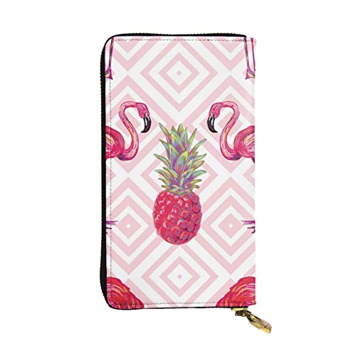 Apbdffjnf Damen-Geldbörse mit Pinguin-Aufdruck, Leder, lang, Reise-Geldbörse, Kreditkartenhalter, Reißverschluss, Handtasche, Pink Flamingo Ananas, Einheitsgröße von Apbdffjnf