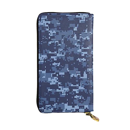 Apbdffjnf Damen-Geldbörse mit Piratenflaggen-Druck, Leder, lange Geldbörse, Reisegeldbörse, Kreditkartenhalter, Reißverschluss, Handtasche, Blau Camouflage-Muster, Einheitsgröße von Apbdffjnf