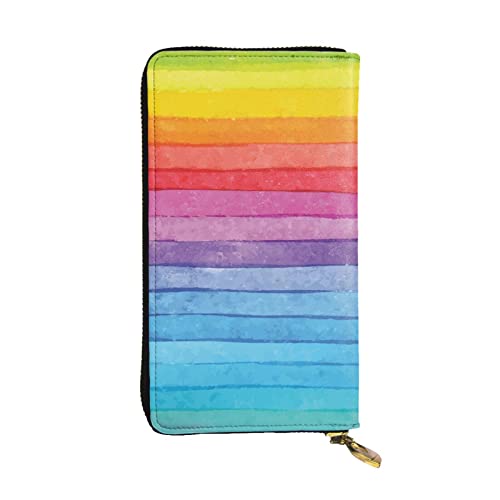 Apbdffjnf Damen-Geldbörse mit Sonnenuntergang am Strand und Ufer, Leder, lange Geldbörse, Reisegeldbörse, Kreditkartenhalter, Reißverschluss, Handtasche, Regenbogenfarben gestreift, Einheitsgröße von Apbdffjnf