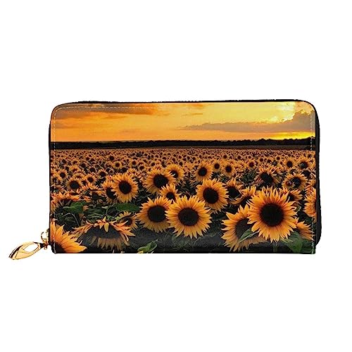 Apbdffjnf Damen-Geldbörse mit Totenkopf-Motiv, Leder, lang, Reise-Geldbörse, Kreditkartenhalter, Reißverschluss, Handtasche, Sonnenblume und Sonnenuntergang., Einheitsgröße von Apbdffjnf