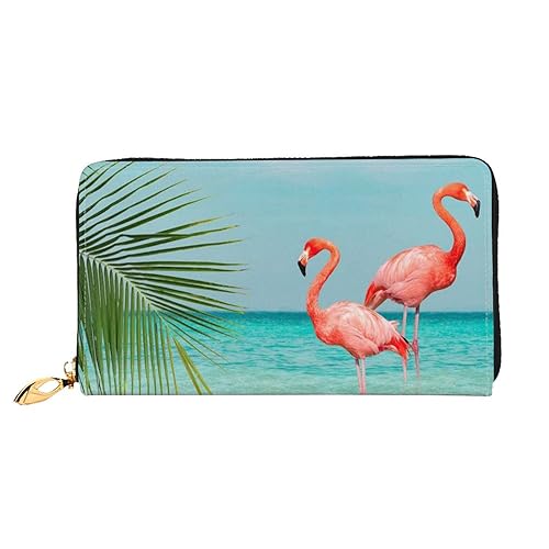 Apbdffjnf Damen-Geldbörse mit Totenkopf-Motiv, Skeleton-Design, Leder, lang, Reise-Geldbörse, Kreditkartenhalter, Reißverschluss, Handtasche, Flamingo im Wasser, Einheitsgröße von Apbdffjnf