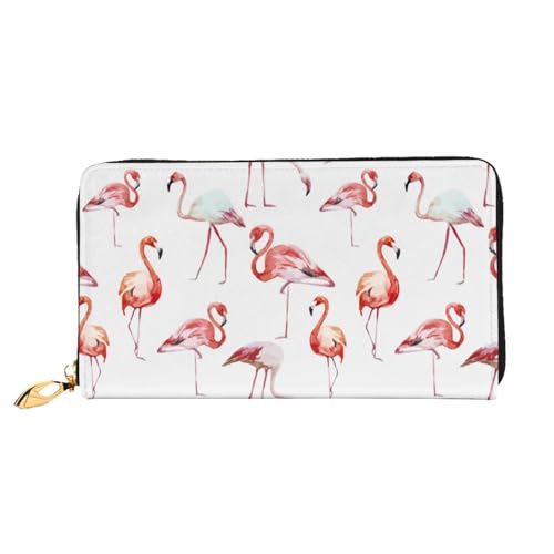 Apbdffjnf Damen-Geldbörse mit kunstvollem Blumendruck, Leder, lang, Reise-Geldbörse, Kreditkartenhalter, Reißverschluss, Handtasche, Flamingo, Einheitsgröße von Apbdffjnf