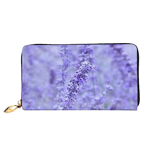 Apbdffjnf Damen-Geldbörse mit kunstvollem Blumendruck, Leder, lang, Reise-Geldbörse, Kreditkartenhalter, Reißverschluss, Handtasche, Violette Lavendelfarbene Blumen, Einheitsgröße von Apbdffjnf