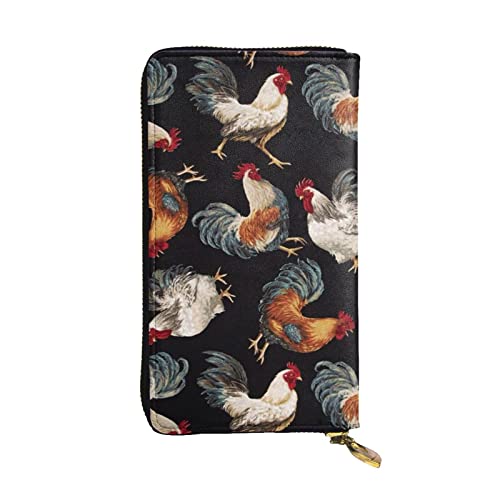 Apbdffjnf Damen-Geldbörse mit schönem Erdbeermuster, Leder, lang, Reise-Geldbörse, Kreditkartenhalter, Reißverschluss, Handtasche, French Roosters, Einheitsgröße von Apbdffjnf