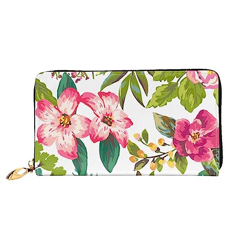 Apbdffjnf Damen-Geldbörse mit schönem Erdbeermuster, Leder, lang, Reise-Geldbörse, Kreditkartenhalter, Reißverschluss, Handtasche, Hibiskusblüten, Einheitsgröße von Apbdffjnf