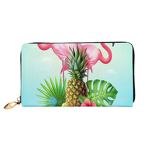 Apbdffjnf Damen-Geldbörse mit tropischem Flamingo-Druck, Leder, lange Geldbörse, Reisegeldbörse, Kreditkartenhalter, Reißverschluss, Handtasche von Apbdffjnf