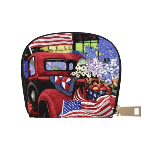 Apbdffjnf Kreditkartenetui aus Leder mit Blumenmuster und Totenkopf-Motiv, kleine Geldbörse mit Reißverschluss, für Damen und Herren, 4. Juli Patriotischer Old Red Truck, Einheitsgröße von Apbdffjnf