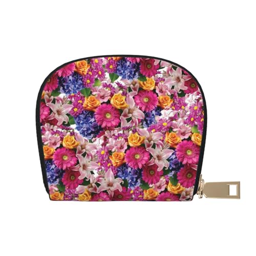 Apbdffjnf Kreditkartenetui aus Leder mit Cry Rabbit Aufdruck, Ausweis, Visitenkartenetui, Geldbörse, kleine Geldbörse mit Reißverschluss, für Damen und Herren, Rosa Blumen und goldene Rosen, von Apbdffjnf