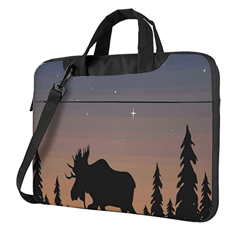 Apbdffjnf Laptoptasche für Damen und Herren, Motiv: Hirsch, Berg, Kiefernbaum, Wildnis, Laptoptasche, Computertasche, Aktentasche, Schultertasche mit Gurt, 33 cm, 35,6 cm, 39,6 cm (13 Zoll), Schwarz , von Apbdffjnf