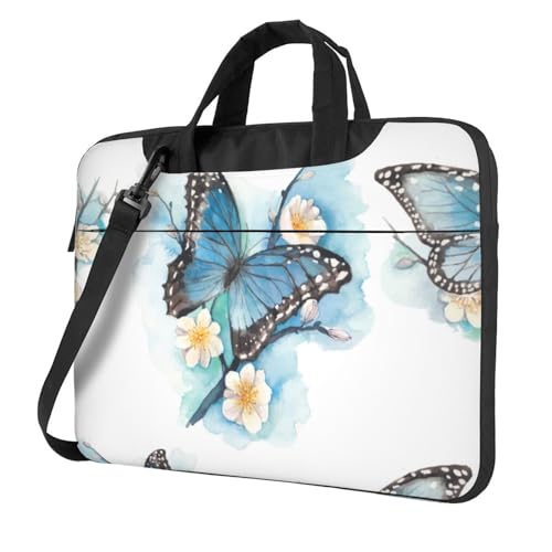 Apbdffjnf Laptoptasche für Damen und Herren, Motiv: Schmetterling auf Blüte, Laptoptasche, Aktentasche, Schultertasche mit Gurt, 33 cm, 35,6 cm, 39,6 cm, Blau, Schwarz , 15.6 inch von Apbdffjnf