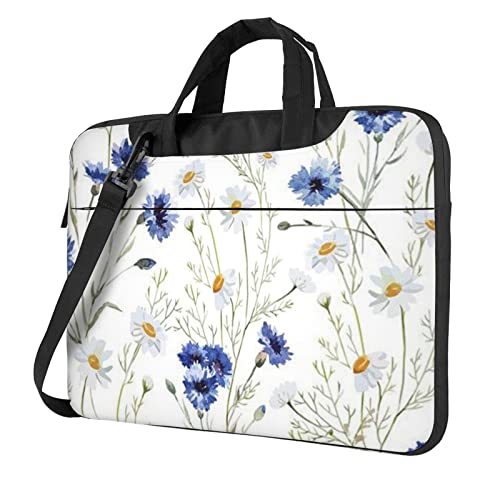 Apbdffjnf Laptoptasche mit Blumen und Kornblumen, Gänseblümchen, für Damen und Herren, Laptoptasche, Computertasche, Aktentasche, Schultertasche mit Gurt, 33 cm, 35,6 cm, 39,6 cm (13 Zoll), Schwarz , von Apbdffjnf