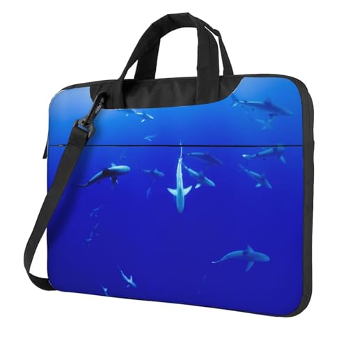 Apbdffjnf Laptoptasche mit Haifischschwimmen unter dem Meer für Damen und Herren, Laptophülle, Computertasche, Aktentasche, Schultertasche mit Gurt, 33 - 35,6 cm (13 - 14 - 15,6 Zoll), Schwarz , 14 von Apbdffjnf