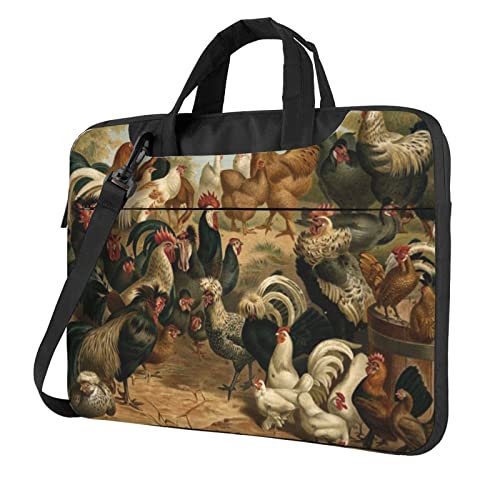 Apbdffjnf Laptoptasche mit Huhn- und Hahn-Aufdruck, für Damen und Herren, Laptophülle, Computertasche, Aktentasche, Schultertasche mit Gurt, 33 cm, 35,6 cm, 39,6 cm, Schwarz , 13 inch von Apbdffjnf