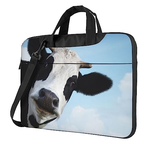 Apbdffjnf Laptoptasche mit Kuhmuster, für Damen und Herren, Laptophülle, Computertasche, Aktentasche, Schultertasche mit Gurt, 33 cm, 35,6 cm, 39,6 cm (13 Zoll), Schwarz , 14 inch von Apbdffjnf