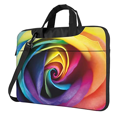 Apbdffjnf Laptoptasche mit Regenbogen-Rose, für Damen und Herren, Laptoptasche, Computertasche, Aktentasche, Schultertasche mit Gurt, 33 cm, 35,6 cm, 39,6 cm (13 Zoll), Schwarz , 14 inch von Apbdffjnf