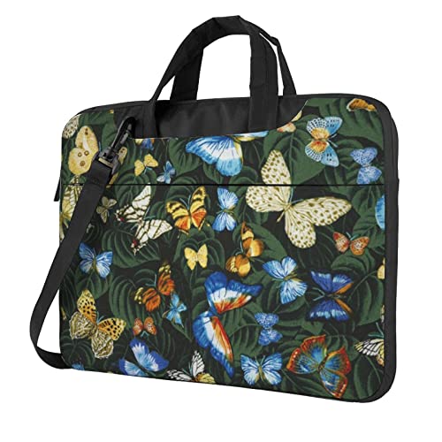 Apbdffjnf Laptoptasche mit Schmetterlingsmotiv, für Damen und Herren, Laptoptasche, Aktentasche, Schultertasche mit Gurt, 33 cm, 35,6 cm, 39,6 cm, Schwarz , 14 inch von Apbdffjnf