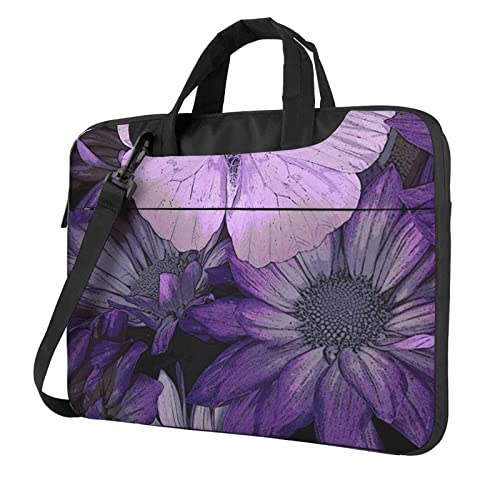 Apbdffjnf Laptoptasche mit Schmetterlingsmotiv, für Damen und Herren, Laptoptasche, Aktentasche, Schultertasche mit Gurt, 33 cm, 35,6 cm, 39,6 cm, Violett, Schwarz , 14 inch von Apbdffjnf