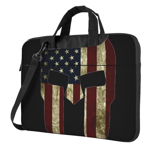 Apbdffjnf Laptoptasche mit USA-Flagge, amerikanische Spartaner-Laptop-Tasche für Damen und Herren, Laptoptasche, Aktentasche, Schultertasche mit Gurt, 33 cm, 35,6 cm, 39,6 cm (13 Zoll), Schwarz , 14 von Apbdffjnf