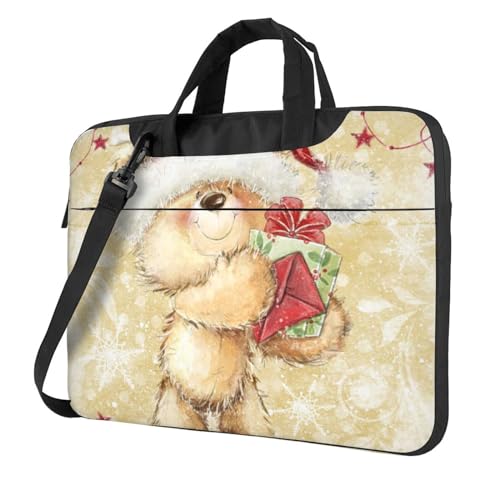 Apbdffjnf Laptoptasche mit Weihnachtsmannmütze, Geschenk und Frohe Weihnachten, Laptoptasche, Computertasche, Aktentasche, Schultertasche mit Gurt, 33 cm, 35,6 cm, 39,6 cm, Schwarz , 14 inch von Apbdffjnf