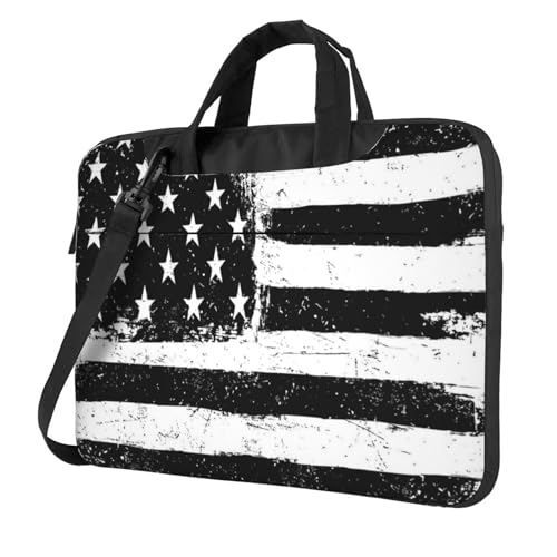 Apbdffjnf Laptoptasche mit amerikanischer Flagge, für Damen und Herren, Laptoptasche, Aktentasche, Schultertasche mit Gurt, 33 cm, 35,6 cm, 39,6 cm, Schwarz / Weiß, Schwarz , 13 inch von Apbdffjnf