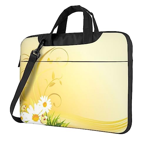 Apbdffjnf Laptoptasche mit geschwungenen Kamillenblumen, fliegende Schmetterlinge, für Damen und Herren, Laptophülle, Computertasche, Aktentasche, Schultertasche mit Gurt, 33 cm, 35,6 cm, 39,6 cm, von Apbdffjnf