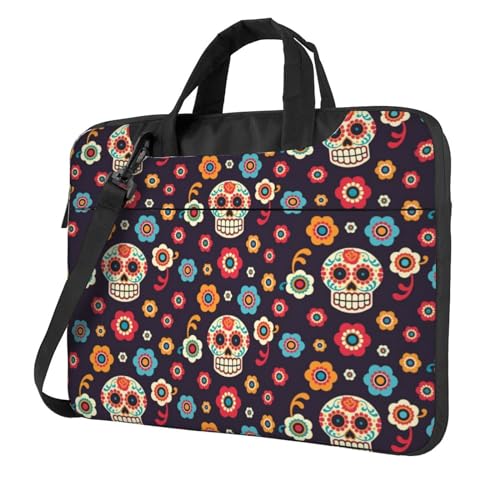 Apbdffjnf Laptoptasche mit mexikanischem Totenkopf, für Damen und Herren, Laptophülle, Computertasche, Aktentasche, Schultertasche mit Gurt, 33 cm, 35,6 cm, 39,6 cm (13 Zoll), Schwarz , 15.6 inch von Apbdffjnf