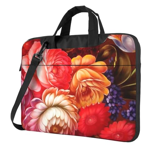 Apbdffjnf Laptoptasche mit schönem Blumenmuster, für Damen und Herren, Laptoptasche, Aktentasche, Schultertasche mit Gurt, 33 cm, 35,6 cm, 39,6 cm, Rot, Schwarz , 15.6 inch von Apbdffjnf