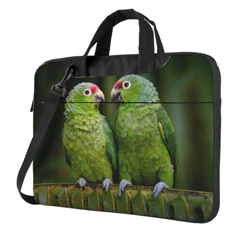 Apbdffjnf Laptoptasche mit zwei Papageien auf grüner Palme, für Damen und Herren, Laptophülle, Computertasche, Aktentasche, Schultertasche mit Gurt, 33 cm, 35,6 cm, 39,6 cm, Schwarz , 14 inch von Apbdffjnf