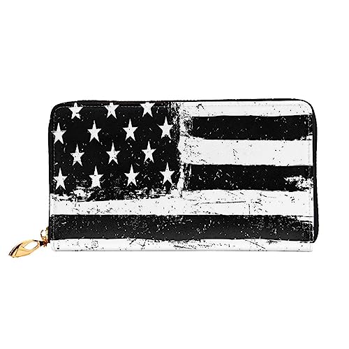 Apbdffjnf Serene Damen-Geldbörse mit Küstenmotiv, Leder, lang, Reise-Geldbörse, Kreditkartenhalter, Reißverschluss, Handtasche, Schwarze und weiße amerikanische Flagge, Einheitsgröße von Apbdffjnf