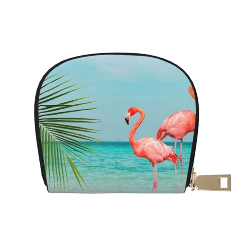 Apbdffjnf Skull Rock Roll Skelett Knochen Print Leder Kreditkartenetui Ausweis Visitenkartenetui Geldbörse Kleine Geldbörse mit Reißverschluss für Damen und Herren, Flamingo im Wasser, Einheitsgröße von Apbdffjnf