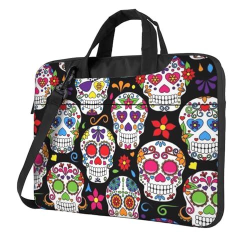 Apbdffjnf Sugar Skulls Laptoptasche für Damen und Herren, Laptophülle, Computertasche, Aktentasche, Schultertasche mit Gurt, 33 cm, 35,6 cm, 39,6 cm, Schwarz , 14 inch von Apbdffjnf