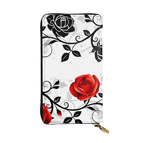 Apbdffjnf The Paris Tower and A Bicycle Print Women Wallet Leather Long Purse Travel Purse Credit Card Holder Zipper Purse Handbag, Florale Rose mit Blättern, Frühling, Einheitsgröße von Apbdffjnf