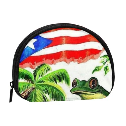 Atomic Stars Pattern Damen Mini Münzgeldbörse Geldbörse Reißverschluss Beutel für den täglichen Gebrauch und Geschenke, Puerto Rico Flagge Frosch Palmen, Einheitsgröße, Münztasche von Apbdffjnf