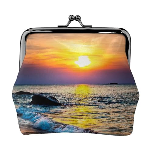 Damen Mini-Münzgeldbörse, Leder, für den täglichen Gebrauch und als Geschenk, Braun gestreift, Strand und Sonnenuntergang, Einheitsgröße, Münztasche von Apbdffjnf