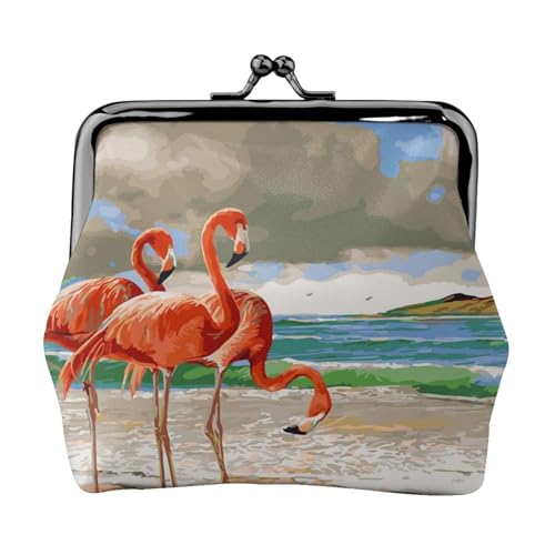 Damen Mini-Münzgeldbörse, Leder, für den täglichen Gebrauch und als Geschenk, Schwarz / Grau / Weiß, Flamingo Beach, Einheitsgröße, Münztasche von Apbdffjnf