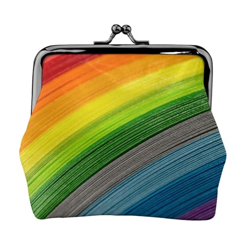 Ethnische Kreise Blumenmuster Damen Mini Münzbörse Leder Geldbörse Tasche für den täglichen Gebrauch und Geschenke, Regenbogenfarbene Streifen, Einheitsgröße, Münztasche von Apbdffjnf