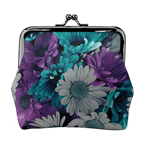 Ethnische Kreise Blumenmuster Damen Mini Münzbörse Leder Geldbörse Tasche für den täglichen Gebrauch und Geschenke, Violett/Weiß mit Blumenmuster, Einheitsgröße, Münztasche von Apbdffjnf