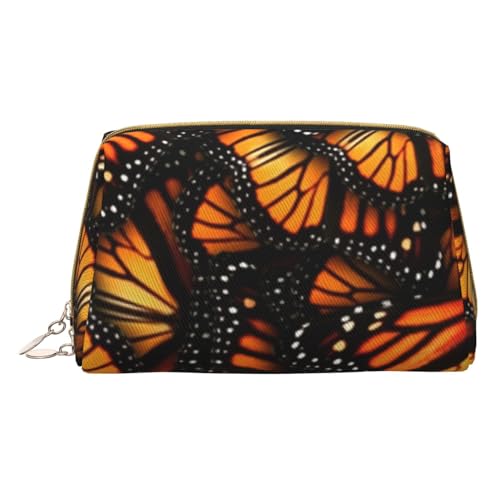 Heaps of Orange Monarch Butterflies kleine Make-up-Tasche Reise-Kosmetiktasche Make-up-Tasche aus PU-Leder, tragbar, vielseitig, mit Reißverschluss, Make-up-Tasche für Damen und Mädchen von Apbdffjnf