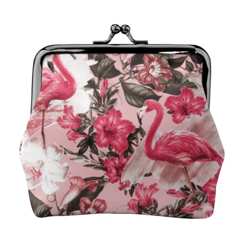 Klassische grüne gestreifte Damen-Mini-Münzgeldbörse aus Leder für den täglichen Gebrauch und Geschenke, Flamingo-Blumendruck., Einheitsgröße, Münztasche von Apbdffjnf